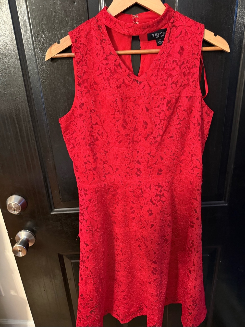 Perceptions Red Sleeveless Lace Midi Dress